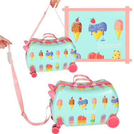 PerPhoenix Ride On Reiskoffer Kinderen ijsjes Motief 45 cm x 31,5 cm x 22 cm - Icecream Design Handbagage op Wielen - Maximaal 20 kg Belasting