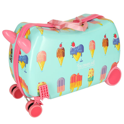 PerPhoenix Ride On Reiskoffer Kinderen ijsjes Motief 45 cm x 31,5 cm x 22 cm - Icecream Design Handbagage op Wielen - Maximaal 20 kg Belasting