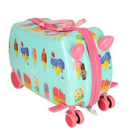 PerPhoenix Ride On Reiskoffer Kinderen ijsjes Motief 45 cm x 31,5 cm x 22 cm - Icecream Design Handbagage op Wielen - Maximaal 20 kg Belasting