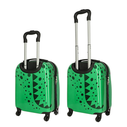 Ikonka lichtgewicht reis koffer voor kinderen - Trolley - Handbagage - Krokodil - 31 cm x 46 cm x 26 cm - Groen