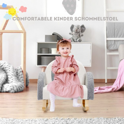 Trendmix Schommelstoel Kinderen Teddy Stof grijs regenboog - Kinderzetel - Schommelzitje - 50,8 x 49,5 x 50,8 cm