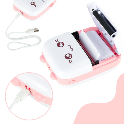 Ikonka Mini Thermische Printer Kat Voor Labelfoto's + Usb-Kabel Roze - Labelprinter Foto Printer - 12cm