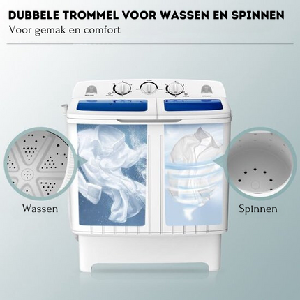 Costway camping wasmachine met dubbele trommel 5 Kg was / 3 Kg centrifuge laadvermogen wit / blauw