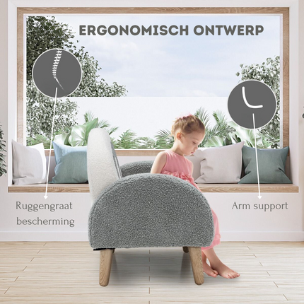 Trendmix Kinder Fauteuil Teddy Stof Grijs Regenboog - Kinderzetel - Lounge Stoel - 51 x 42 x 51 cm