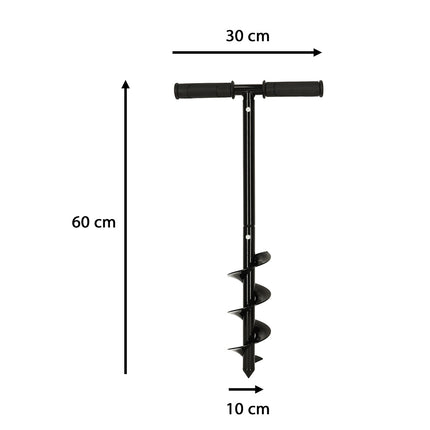 Ikonka zwarte Grondboor met rubberen handvat - Tuinboor - Palenboor - boordiameter 10 cm totale lengte 60 cm