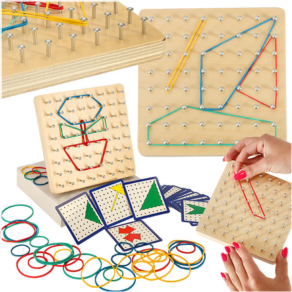 Geoboard Houten Puzzel Vormen Maken Met Elastiekjes - Montessori Speelgoed - Geobord Hout - Vanaf 3 Jaar