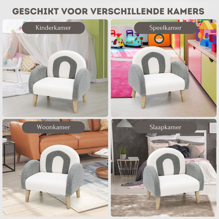 Trendmix Kinder Fauteuil Teddy Stof Grijs Regenboog - Kinderzetel - Lounge Stoel - 51 x 42 x 51 cm