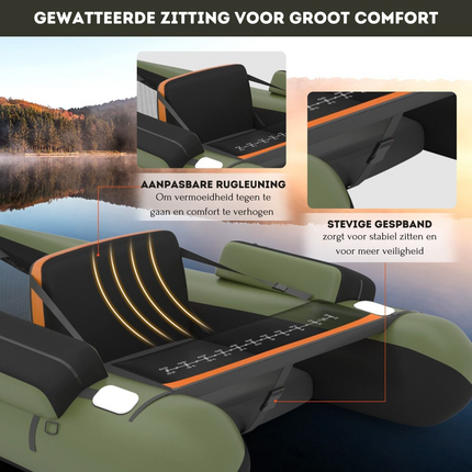 Costway Opblaasbare Lichtgewicht Belly Boat Groen 136 x 105 x 53 cm - Bellyboat 160 kg Draagvermogen - Inclusief Peddel en Flippers