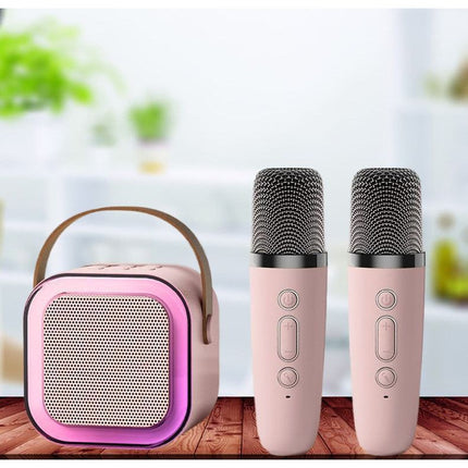 Karaoke Set Met 2 Microfoons - Draagbare Bluetooth USB LED Luidspreker Roze - KaraokeSet - Muziekspeler - Roze