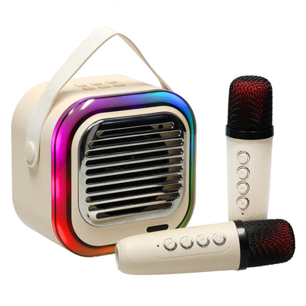 Retro Karaoke Set Met 2 Microfoons - Draagbare Bluetooth USB LED Luidspreker - KaraokeSet - Muziekspeler - Beige