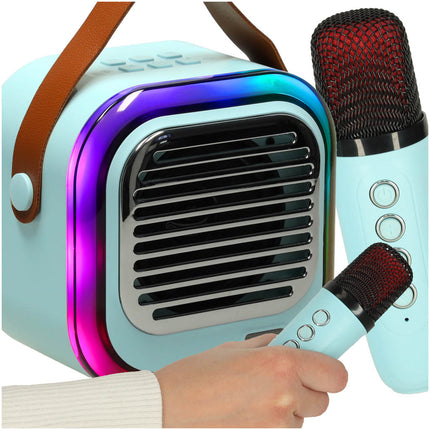 Retro Karaoke Set Met 2 Microfoons - Draagbare Bluetooth USB LED Luidspreker - KaraokeSet - Muziekspeler - Blauw