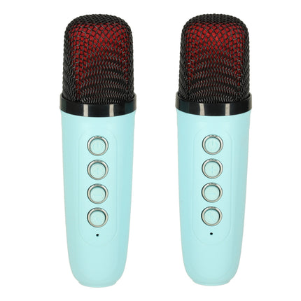 Retro Karaoke Set Met 2 Microfoons - Draagbare Bluetooth USB LED Luidspreker - KaraokeSet - Muziekspeler - Blauw