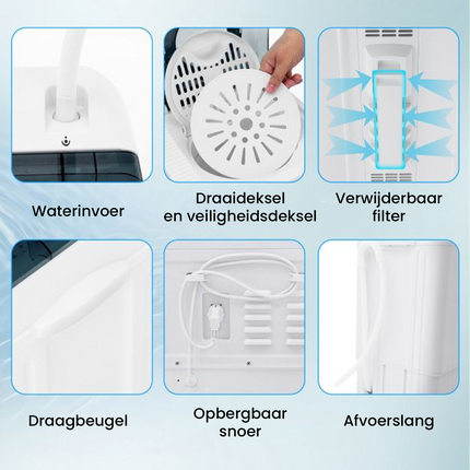 2de kansje Costway XL Camping Wasmachine - Dubbele Trommel 6,5 kg Was & 2 kg Centrifugecapaciteit - Compacte Wasmachine – Studenten Wasmachine Zwart