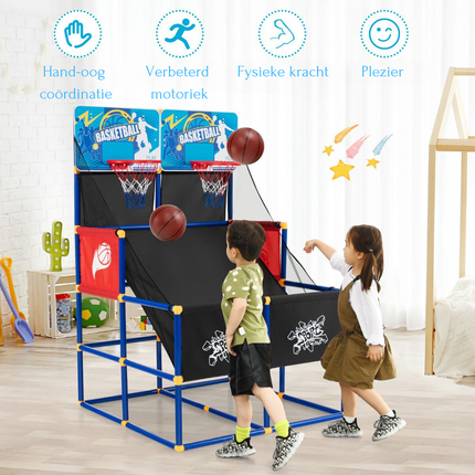 Costway Basketbal Arcade Spel voor Kinderen Dual Shot - Basketbalstandaard met 2 Manden - Inclusief 4 Basketballen En Pomp - 90 x 90 x 140 cm