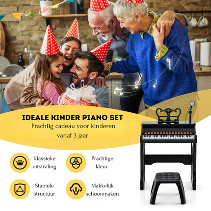 Costway 37 Toetsen Elektronisch Kinderpiano - Kinderpiano met kruk, Microfoon en Bladmuziekstandaard  - Piano voor kinderen vanaf 3 jaar- 41 x 22,5 x 49 cm Zwart