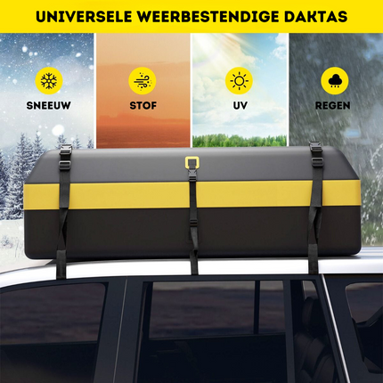 Costway Waterdichte Opvouwbare Autodaktas 595 L Zwart/Geel - Dakkoffer - Dakbagagetas - Autodaktas Bagagedrager