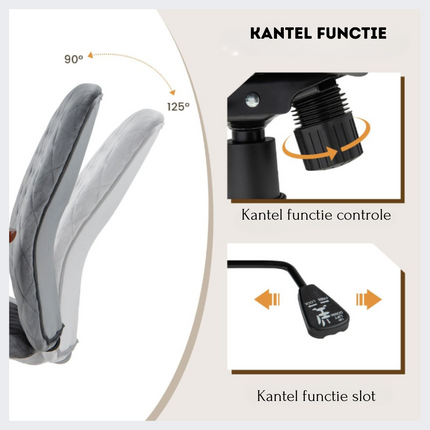 Costway Fluwelen Vintage Bureaustoel Met Kantelbare Rugleuning - 150 kg Draagvermogen - Ergonomische Verstelbare Draaibare Thuiskantoor Stoel - Grijs