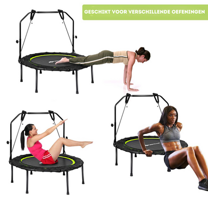 2de kansje Costway Opvouwbare Fitness Trampoline Met Weerstandsbanden - Mini Trampoline - Verstelbaar Zwart/Groen Ø102 cm