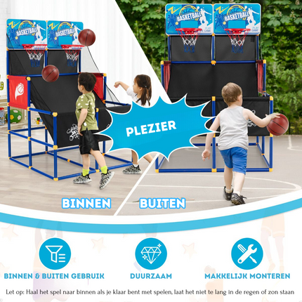 Costway Basketbal Arcade Spel voor Kinderen Dual Shot - Basketbalstandaard met 2 Manden - Inclusief 4 Basketballen En Pomp - 90 x 90 x 140 cm