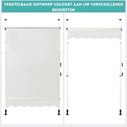 Costway Uitschuifbare Klemluifel Zonwering met Slinger - Hoogte Verstelbaar - 150 x 120 cm Beige