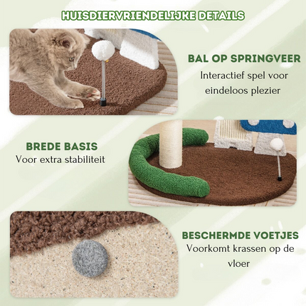 Krabpaal voor katten Paddenstoellook 60 x 49 x 59 cm - Kattenboom met Kattenmand - Sisal Krabplank en Speelbal