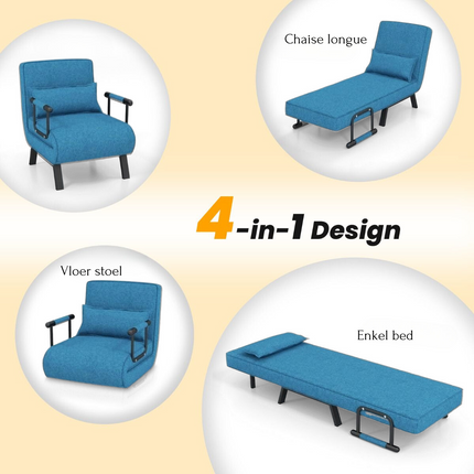 Costway 4-in-1 Uitklapbare Slaapstoel Belastbaar Tot 150 kg Blauw - Inklapbare Slaapbank Met 6 Standen Verstelbare Rugleuning - Modern Design Logeerbed - Slaapfauteuil