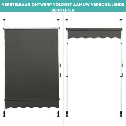 Costway Uitschuifbare Klemluifel Zonwering met Slinger - Hoogte Verstelbaar - 150 x 120 cm Grijs