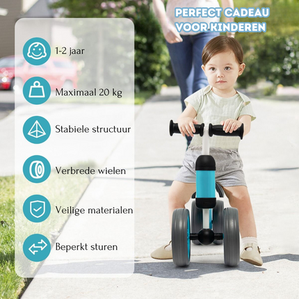 Costway Loopfiets Met 4 Wielen Blauw - Balance Bike - Kinderloopfiets - Balansfiets - 1 tot 2 Jaar