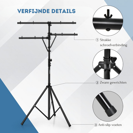 Costway LED Lichtstatief Voor 8 Lampen - Verstelbare Hoogte Draagbaar T Bar Podium Verlichting 186-351 cm - Zwart