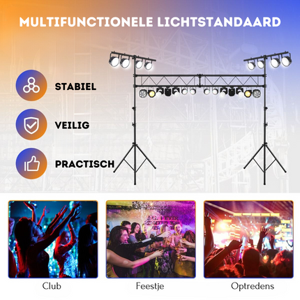 Costway LED Lichtstatief Voor 32 Lampen - Verstelbare Hoogte 180-350 cm - Draagbaar T Bar - Podium Verlichting  - Zwart