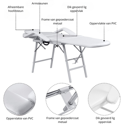 Costway Opvouwbare Cosmetische Behandelstoel 225 kg Draagvermogen Wit - Massagestoel Inclusief Draagtas - 182 x 77,5 x 68 cm