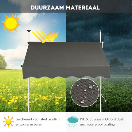 Costway Uitschuifbare Klemluifel Zonwering met Slinger - Hoogte Verstelbaar - 150 x 120 cm Grijs