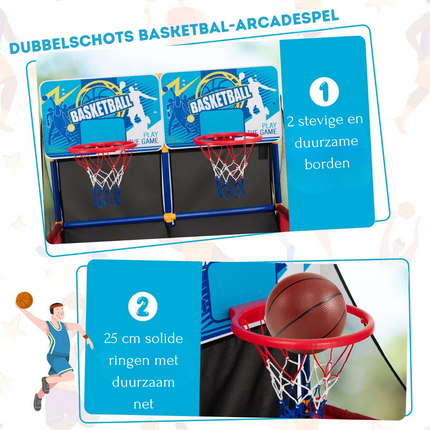 Costway Basketbal Arcade Spel voor Kinderen Dual Shot - Basketbalstandaard met 2 Manden - Inclusief 4 Basketballen En Pomp - 90 x 90 x 140 cm