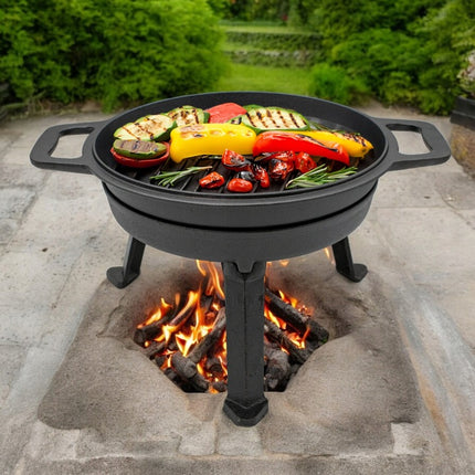 Meyerhoff 2-in-1 Outdoor Dutch Oven Gietijzeren Ketel / Pan 10L met deksel als braadpan - Kampvuur Jachtketel