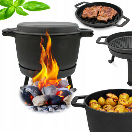 Meyerhoff 2-in-1 Outdoor Dutch Oven Gietijzeren Ketel / Pan 10L met deksel als braadpan - Kampvuur Jachtketel