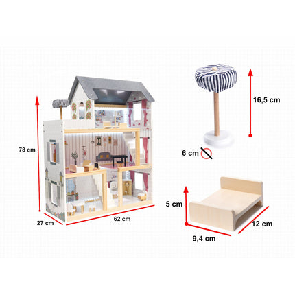 2de kansje Zeer luxe grote houten poppenhuis/ speelhuis met meubels 78 cm