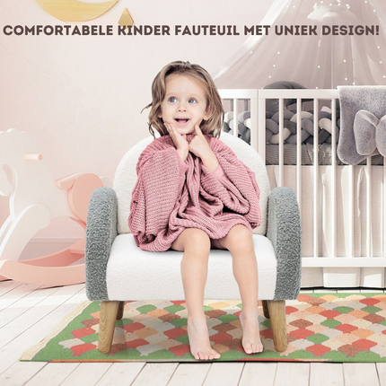 Trendmix Kinder Fauteuil Teddy Stof Grijs Regenboog - Kinderzetel - Lounge Stoel - 51 x 42 x 51 cm