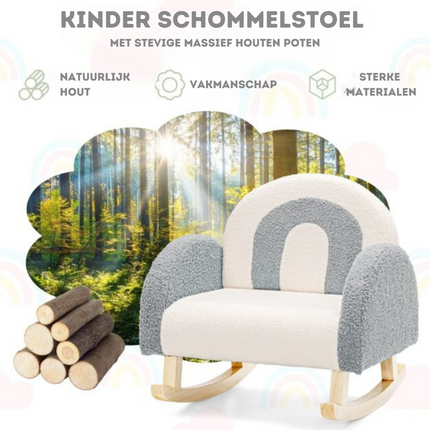 Trendmix Schommelstoel Kinderen Teddy Stof grijs regenboog - Kinderzetel - Schommelzitje - 50,8 x 49,5 x 50,8 cm