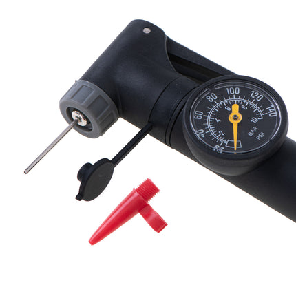 L-BRNO hand fietspomp met manometer en fietshouder 32,5 x 4 x 10 cm zwart