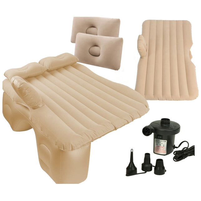 Ikonka Opblaasbaar Automatras Met 2 Kussens En Pomp 130cm x 80cm Beige - Autobed - Tot 300 kg - Met Draagtas En Reparatieset