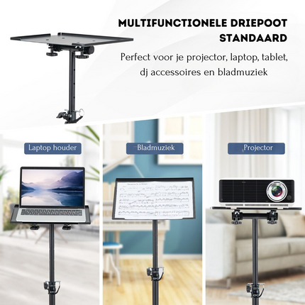 Costway Driepoot Projector Statief Met Instelbare Hoogte En Kantelbaar Blad - Laptop - Projector - Muziek - Tablet - 70-118,5CM Zwart