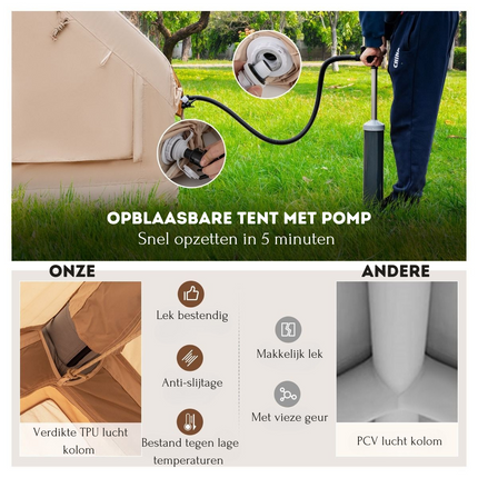 Trendmix Opblaasbare Tent Voor 4 Tot 6 Personen Beige - Kampeertent met Muskietennet - Wind- en waterdichte Katoenen Tent - 295 x 202 x 200 cm