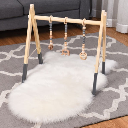 2de kansje Trendmix Houten Babygym met 3 hangers - Babyspeeltoestel 60 x 44 x 60 cm - Activiteitencentrum vanaf 3 maanden - Naturel Hout Grijs