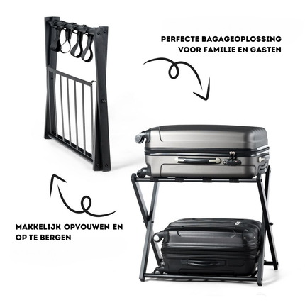 Costway Opvouwbaar Bagagerek Kofferstandaard - Bagagerek met Schoenenplank - Metaal Zwart 68 x 44 x 57 cm