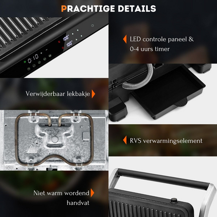 Trendmix XL Contactgrill Sandwichmaker - Elektrische Grill Multigrill Tafelgrill met Led-Display 230 °C - Antiaanbaklaag - Zwart