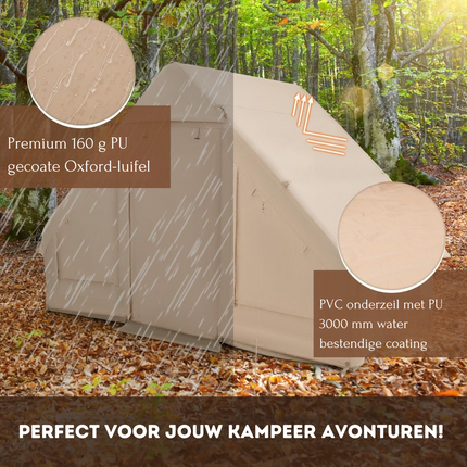 Trendmix Opblaasbare Tent Voor 4 Tot 6 Personen Beige - Kampeertent met Muskietennet - Wind- en waterdichte Katoenen Tent - 295 x 202 x 200 cm