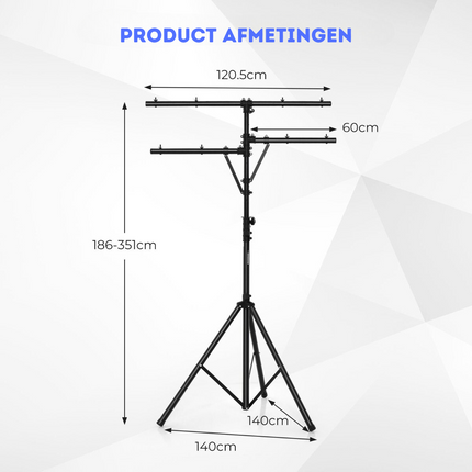 Costway LED Lichtstatief Voor 8 Lampen - Verstelbare Hoogte Draagbaar T Bar Podium Verlichting 186-351 cm - Zwart