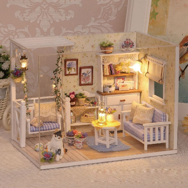 Ikonka DIY Modelbouw Woonkamer - Miniatuurhuisje Kitten Diary 17 cm  - Miniatuur Bouwpakket