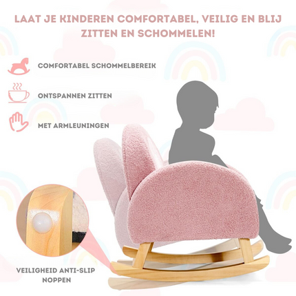 Trendmix Schommelstoel Kinderen Teddy Stof Roze regenboog - Kinderzetel - Schommelzitje - 50,8 x 49,5 x 50,8 cm