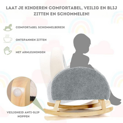 Trendmix Schommelstoel Kinderen Teddy Stof grijs regenboog - Kinderzetel - Schommelzitje - 50,8 x 49,5 x 50,8 cm